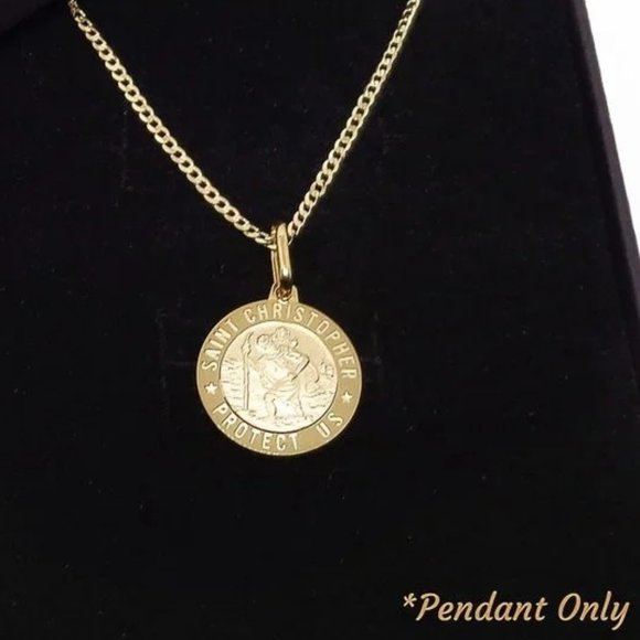 Solid 10K Gold Saint Christopher Pendant Real Gold Medallion, Stamped 10K ITALY